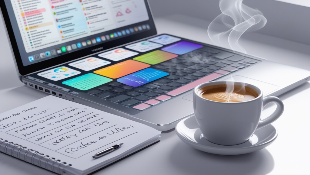 Laptop displaying productivity apps and to-do list, symbolizing tools for enhancing personal productivity.